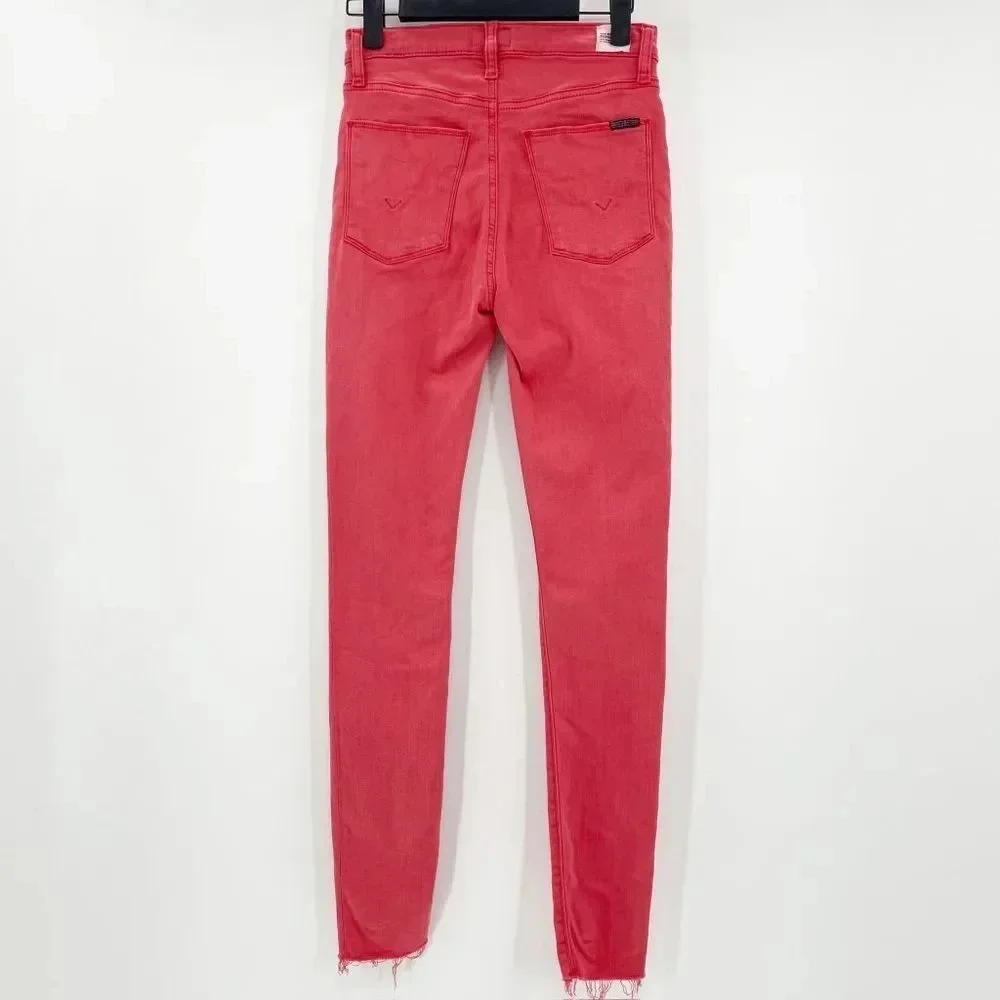 Hudson Skinny Jeans Women's Size 24 Red Mid Rise Raw Hem Casual - Picture 2 of 4